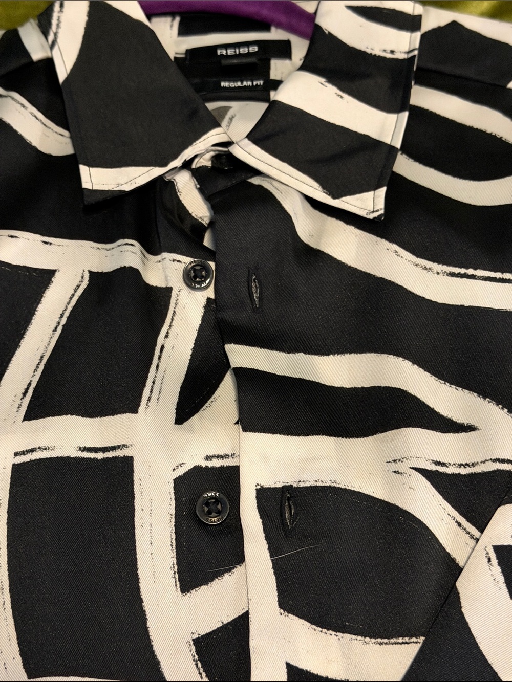 Reiss Black & White Graphic Pattern Button-Down Shirt